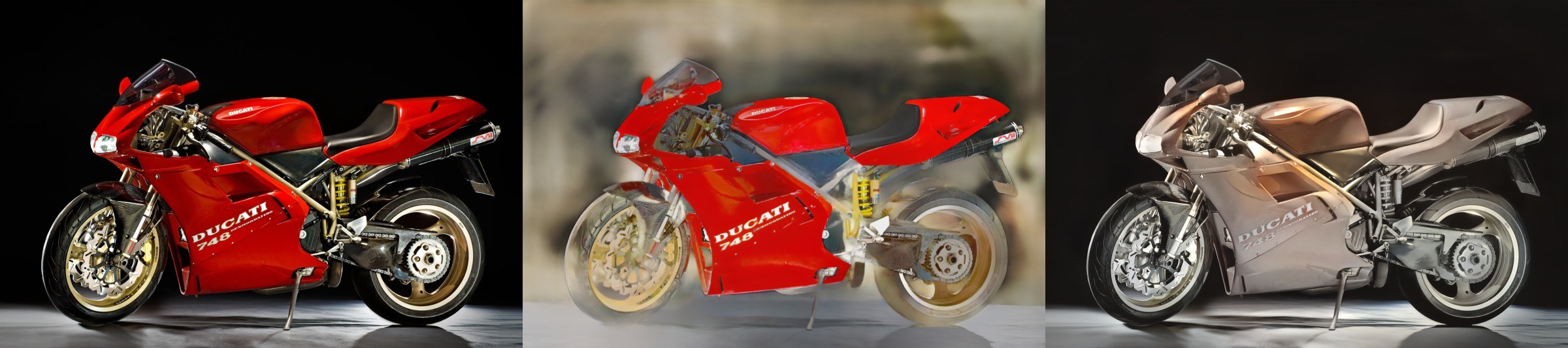The same motorcycle photo split into original, albedo and shading layers